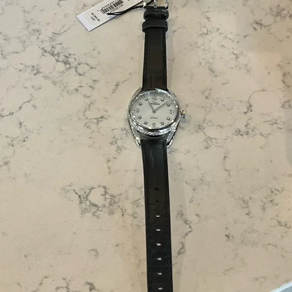 Shinola Silver Dial Watch with Black Strap.  Inspired by the bend of a horseshoe - Picture 2 of 5